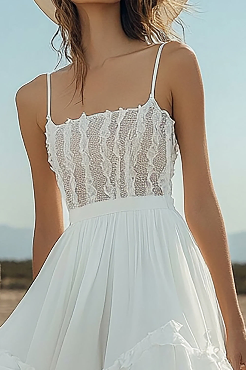Ivory A Line Spaghetti Straps Engagement Dress with Lace