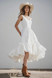 Ivory A Line U-Neck Long Engagement Dress with Ruffles