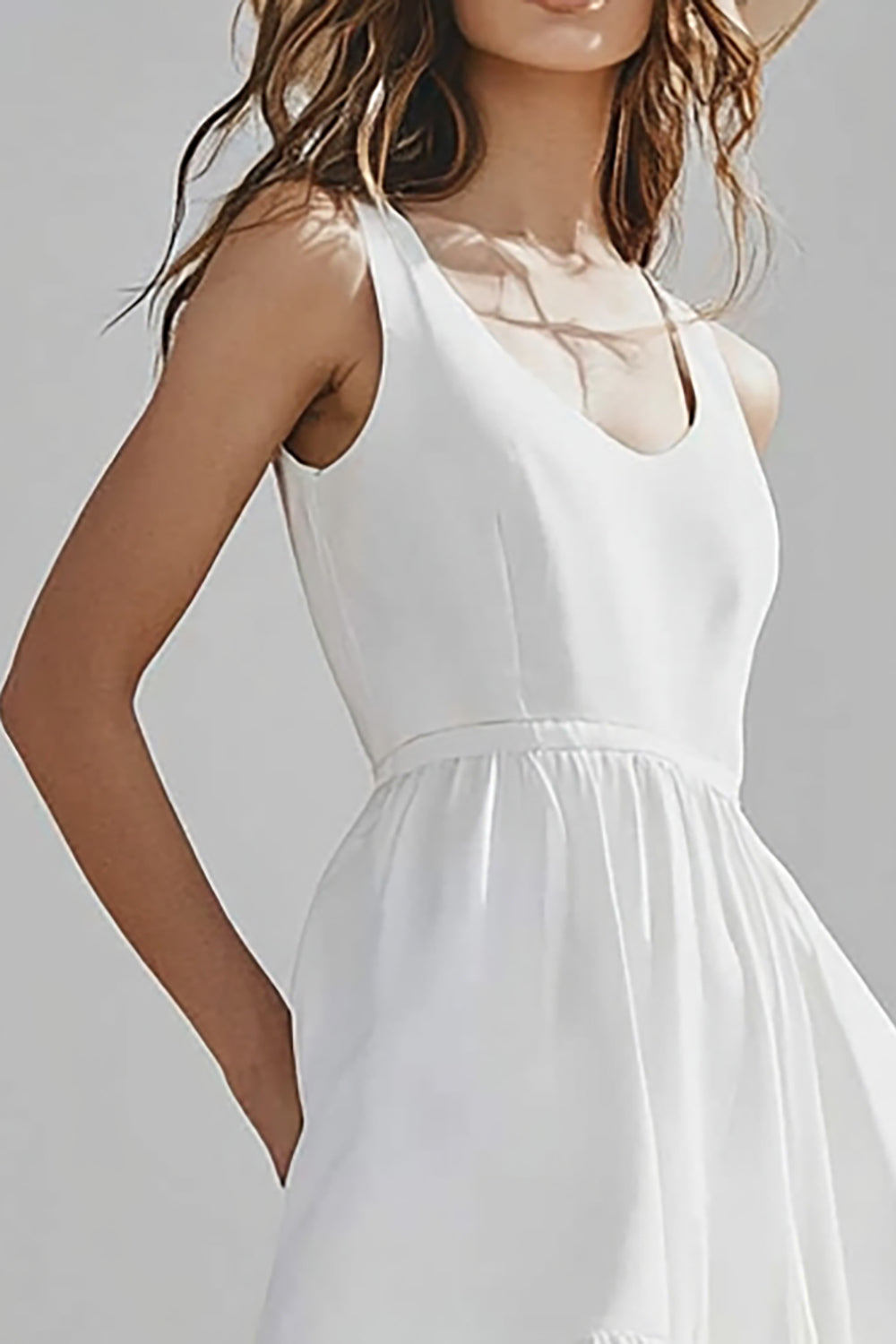 Ivory A Line U-Neck Long Engagement Dress with Ruffles
