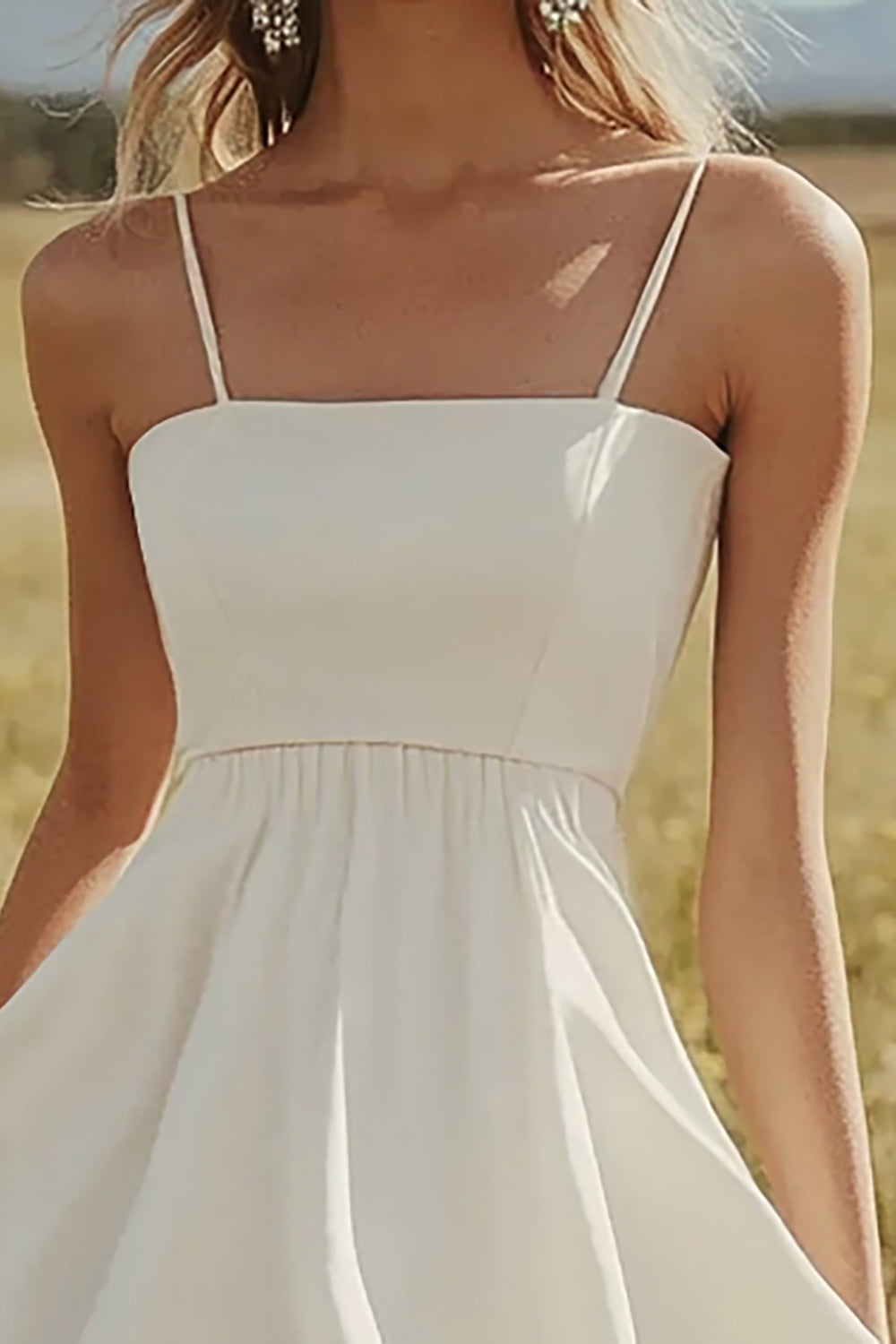 Ivory A Line Spaghetti Straps Satin Engagement Dress