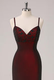 Mermaid Black Red Long Formal Dress with Appliques