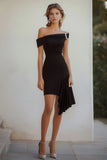 Black Bodycon Off the Shoulder Mini Cocktail Dress
