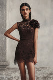 Coffee Bodycon Lace Mini Cocktail Dress