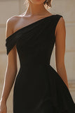 Black Satin Asymmetrical Cocktail Dress