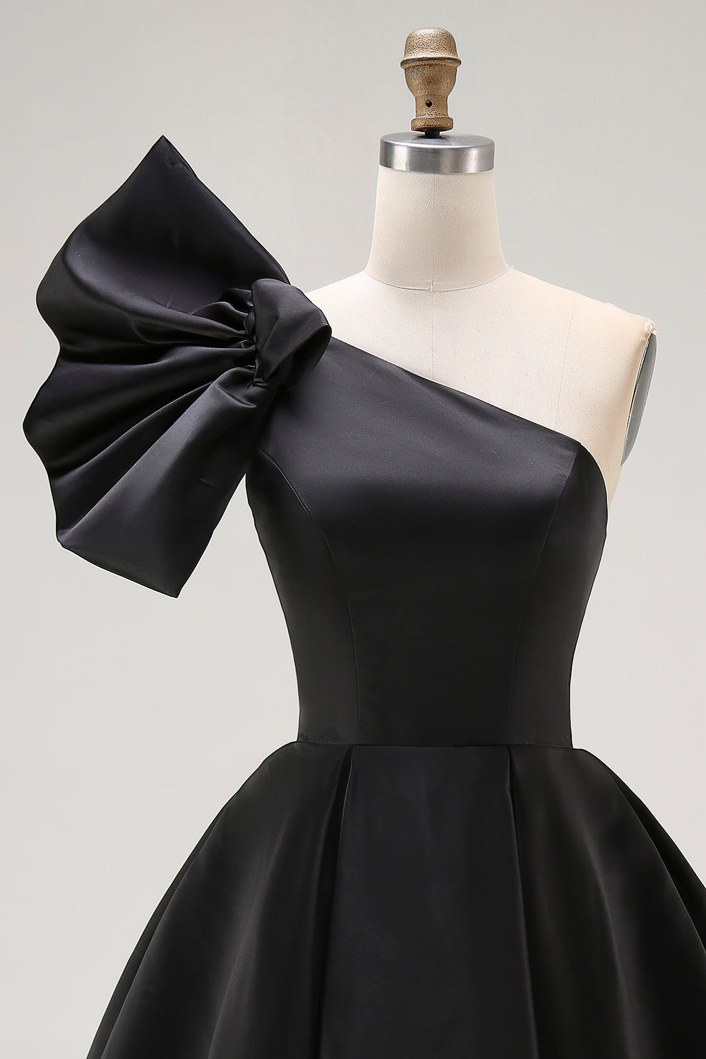 Black A Line Satin Short Cocktail Dress with Ruffles