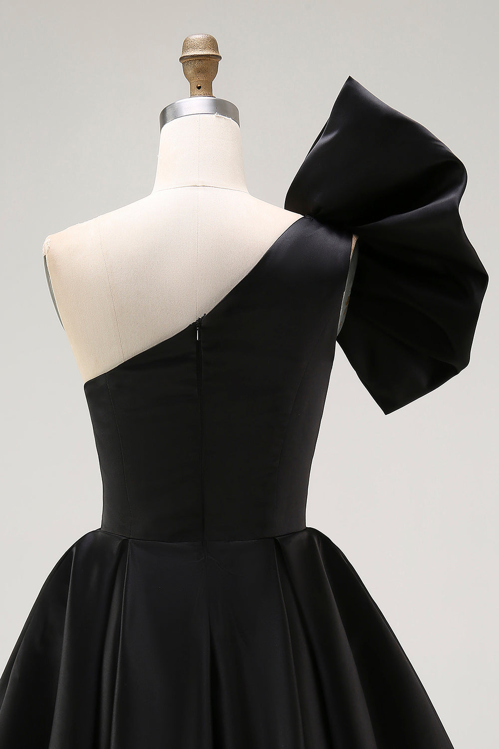 Black A Line Satin Short Cocktail Dress with Ruffles