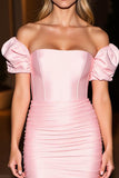 Pink Satin Bodycon Mini Homecoming Dress