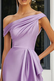 Lilac Satin Ruched Bodycon Short Cocktail Dress with Ruffles