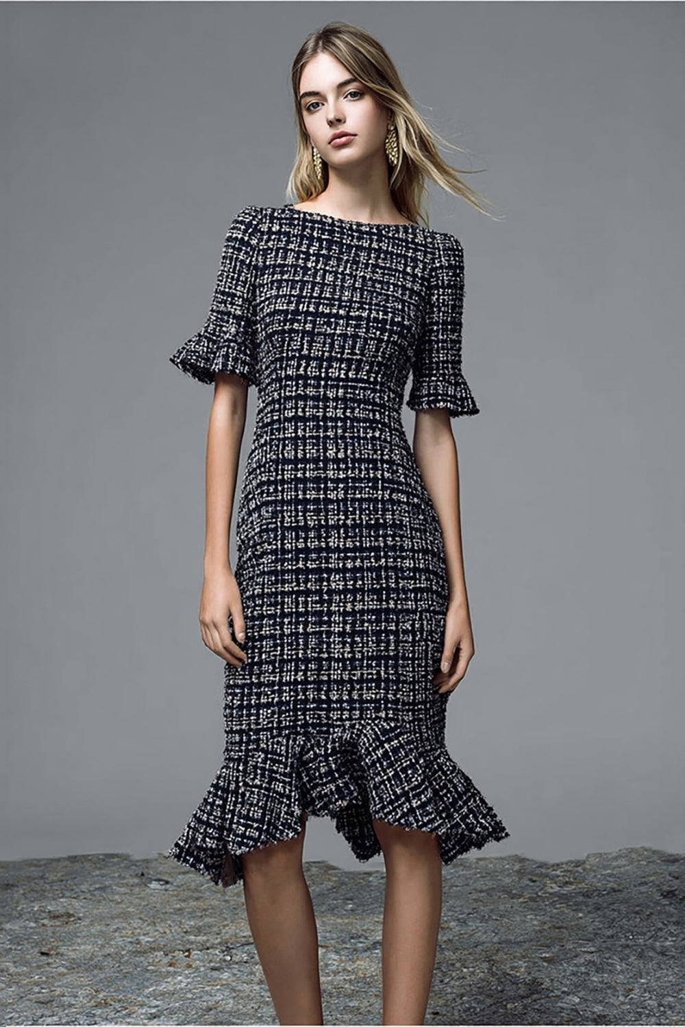 Bateau Mermaid Black Work Dress
