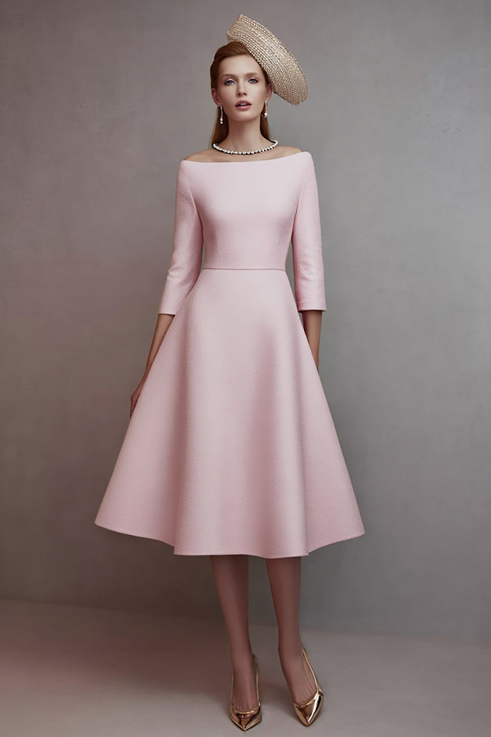 Off the Shoulder A Line Pink Work Dress