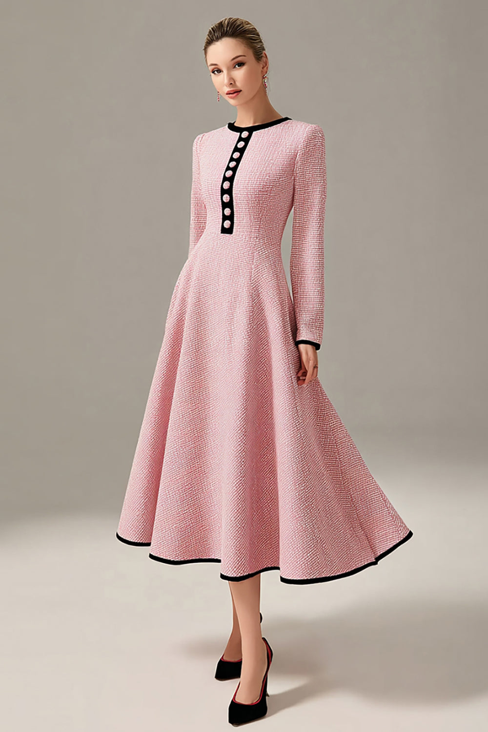 Pink A Line Bateau Midi Work Dress
