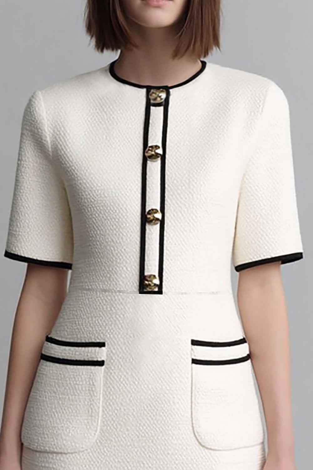 Sheath Round Neck Short Ivory Work Dress