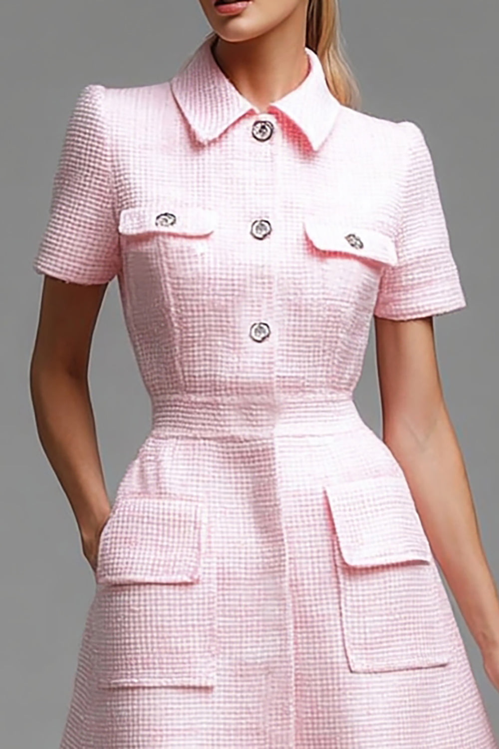 Short A Line Polo Collar Pink Work Dress
