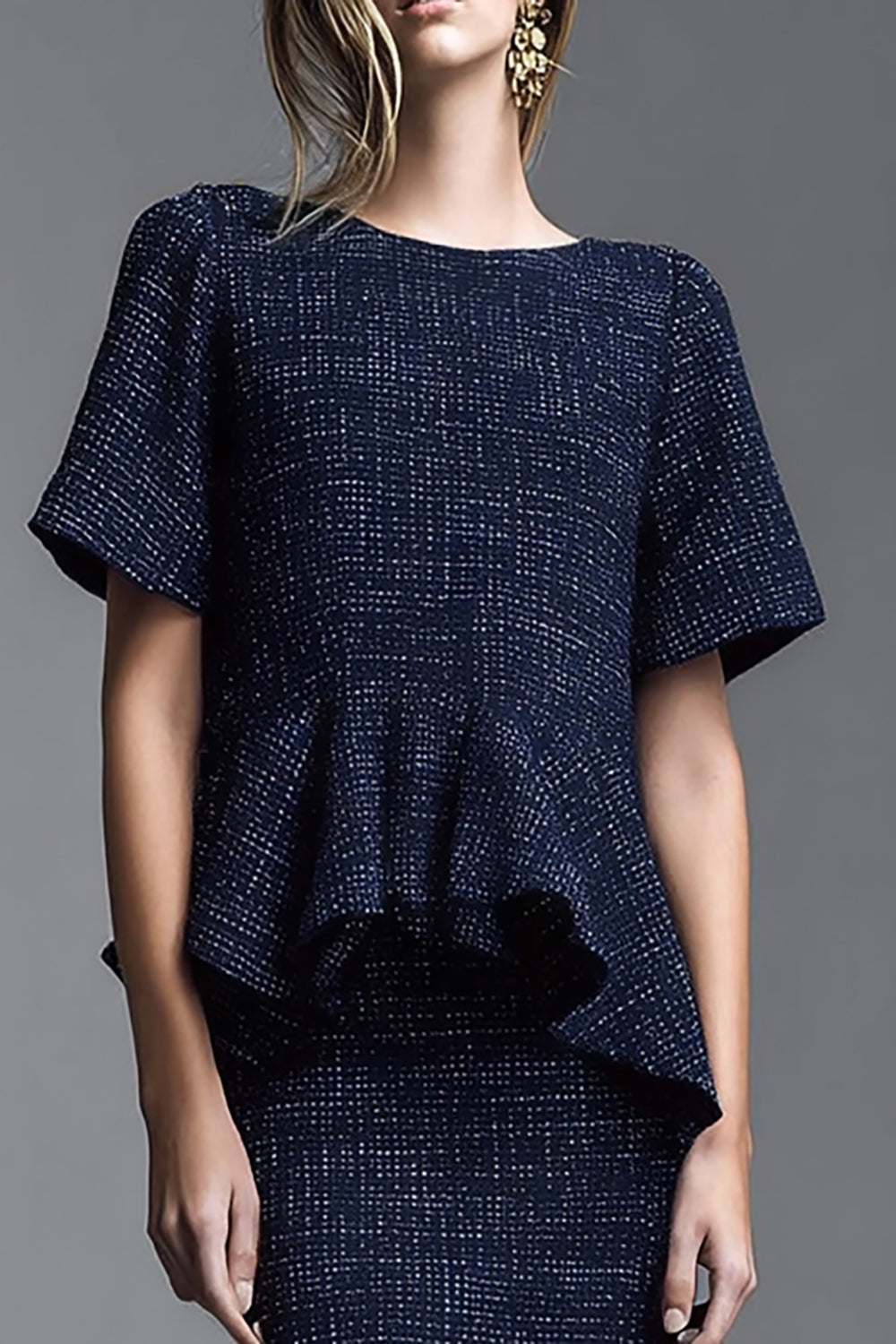Navy Boat Neck 2-Piece Mermaid Work Dress