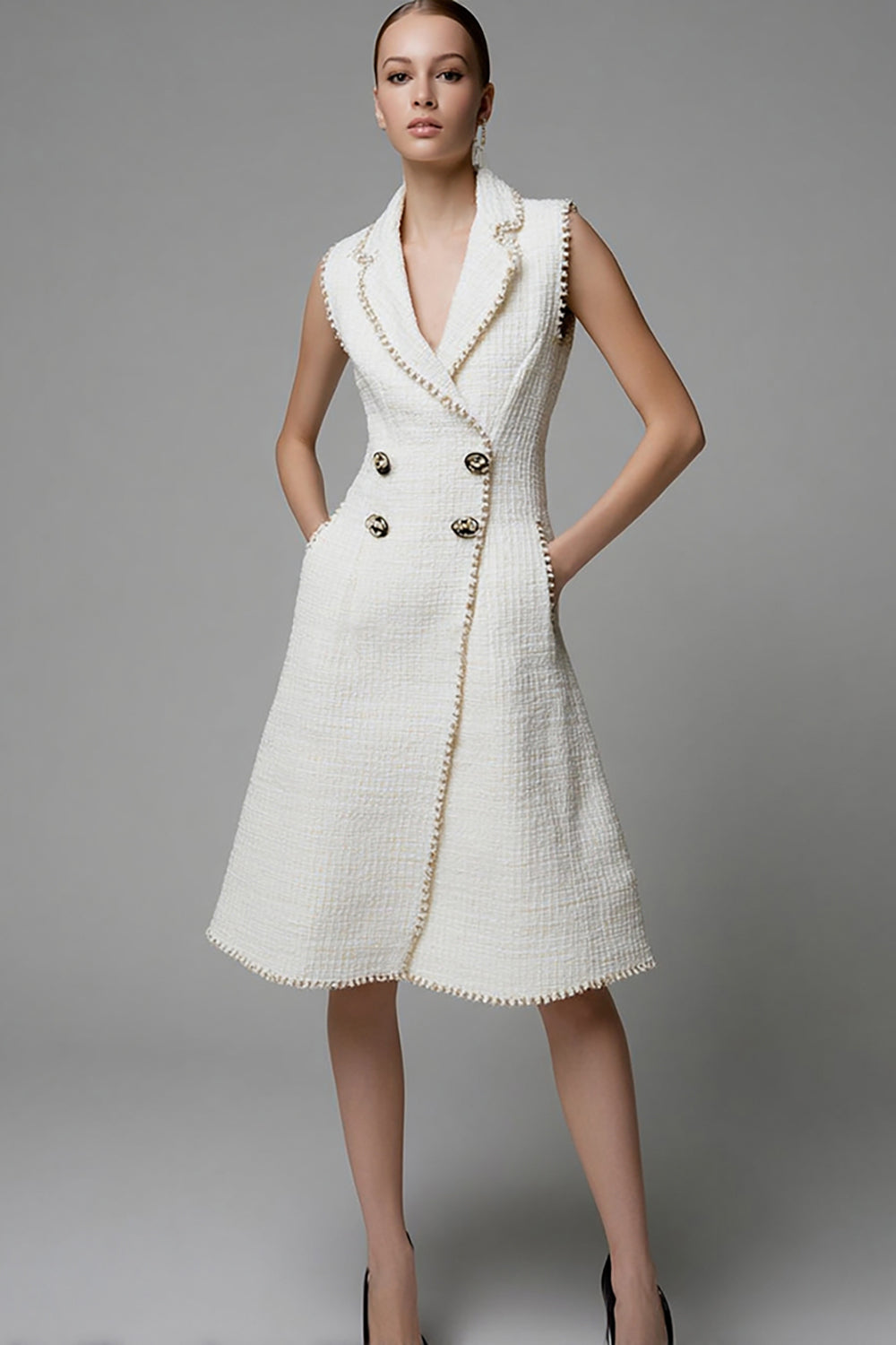 Ivory A Line Knee-Length Work Dress