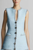 Sky Blue Sheath V-Neck Short Work Dress with Ruffles
