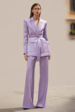 2 Piece Lilac Peak Lapel Satin Business Suits with Sash