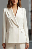 Ivory 2 Piece Double Breasted Peak Lapel Business Suits