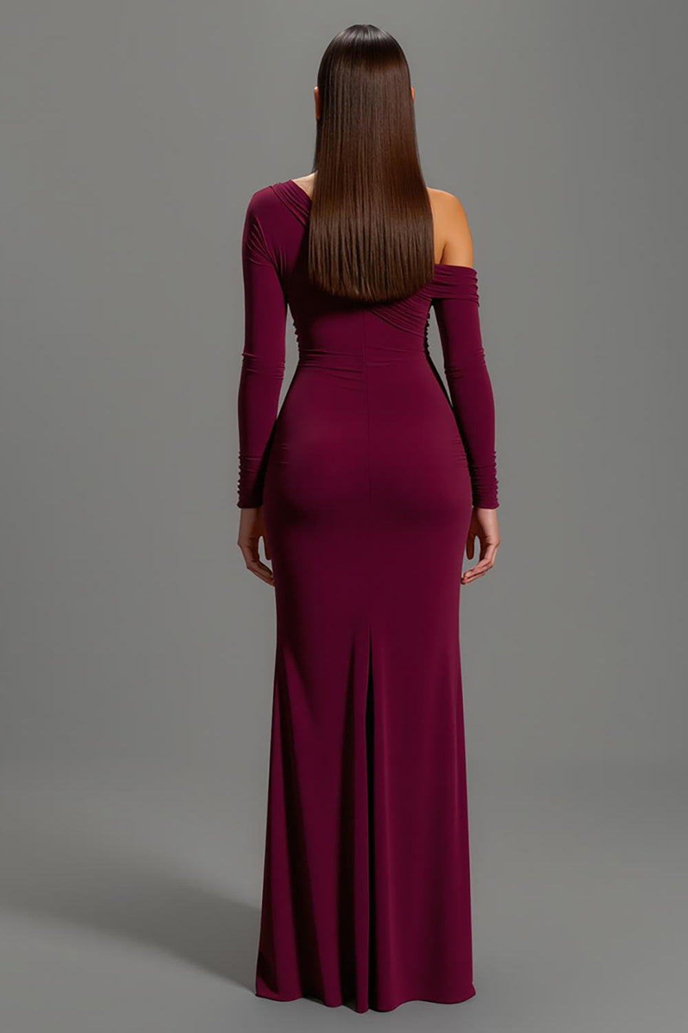 One Shoulder Burgundy Sheath Striped Long Formal Dress