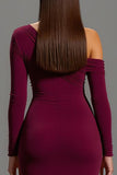 One Shoulder Burgundy Sheath Striped Long Formal Dress