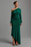 One Shoulder Dark Green Asymmetrical Formal Dress