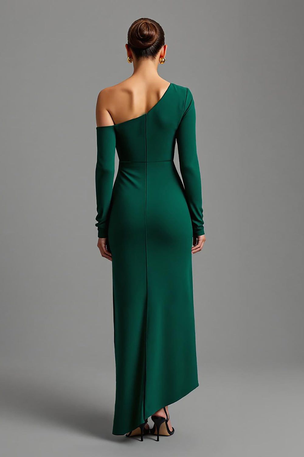 One Shoulder Dark Green Asymmetrical Formal Dress