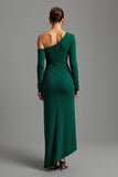 One Shoulder Dark Green Asymmetrical Formal Dress