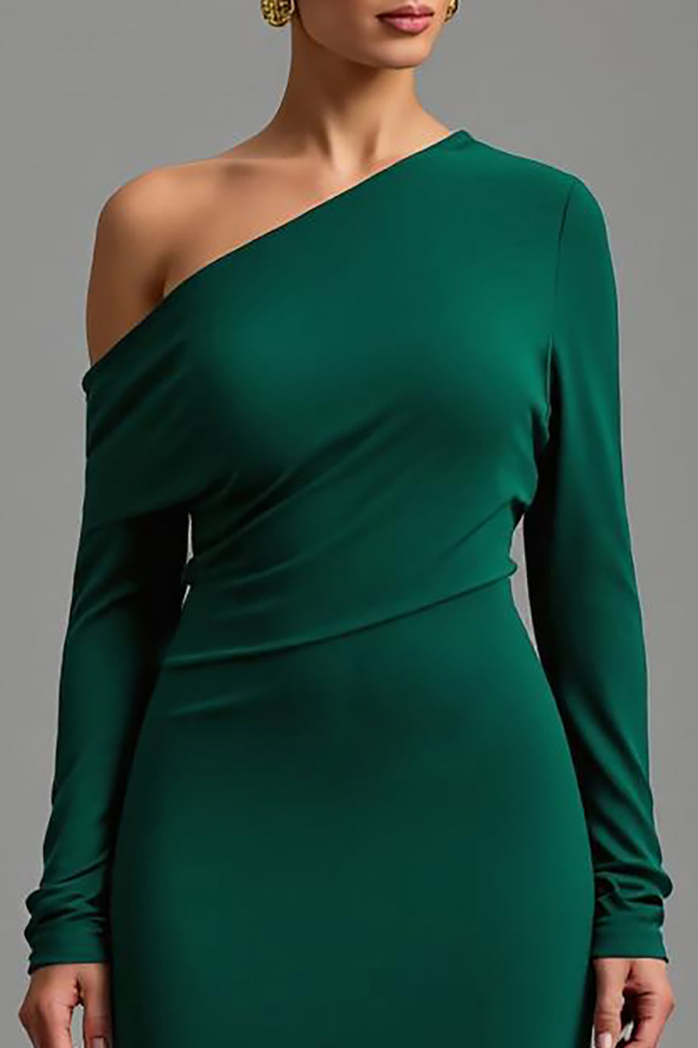 One Shoulder Dark Green Asymmetrical Formal Dress