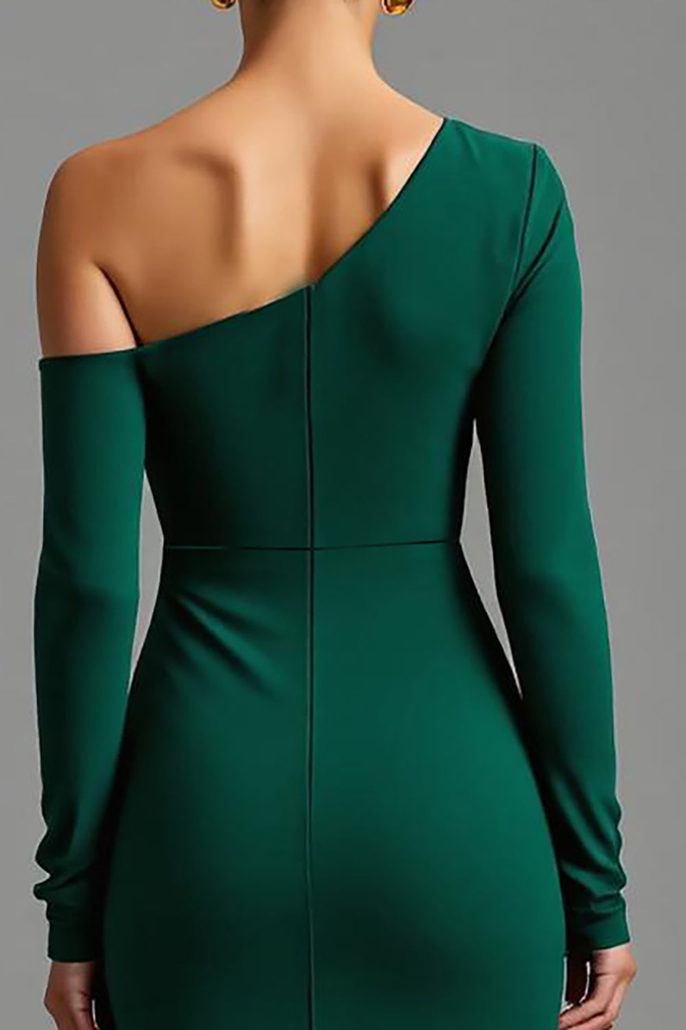 One Shoulder Dark Green Asymmetrical Formal Dress
