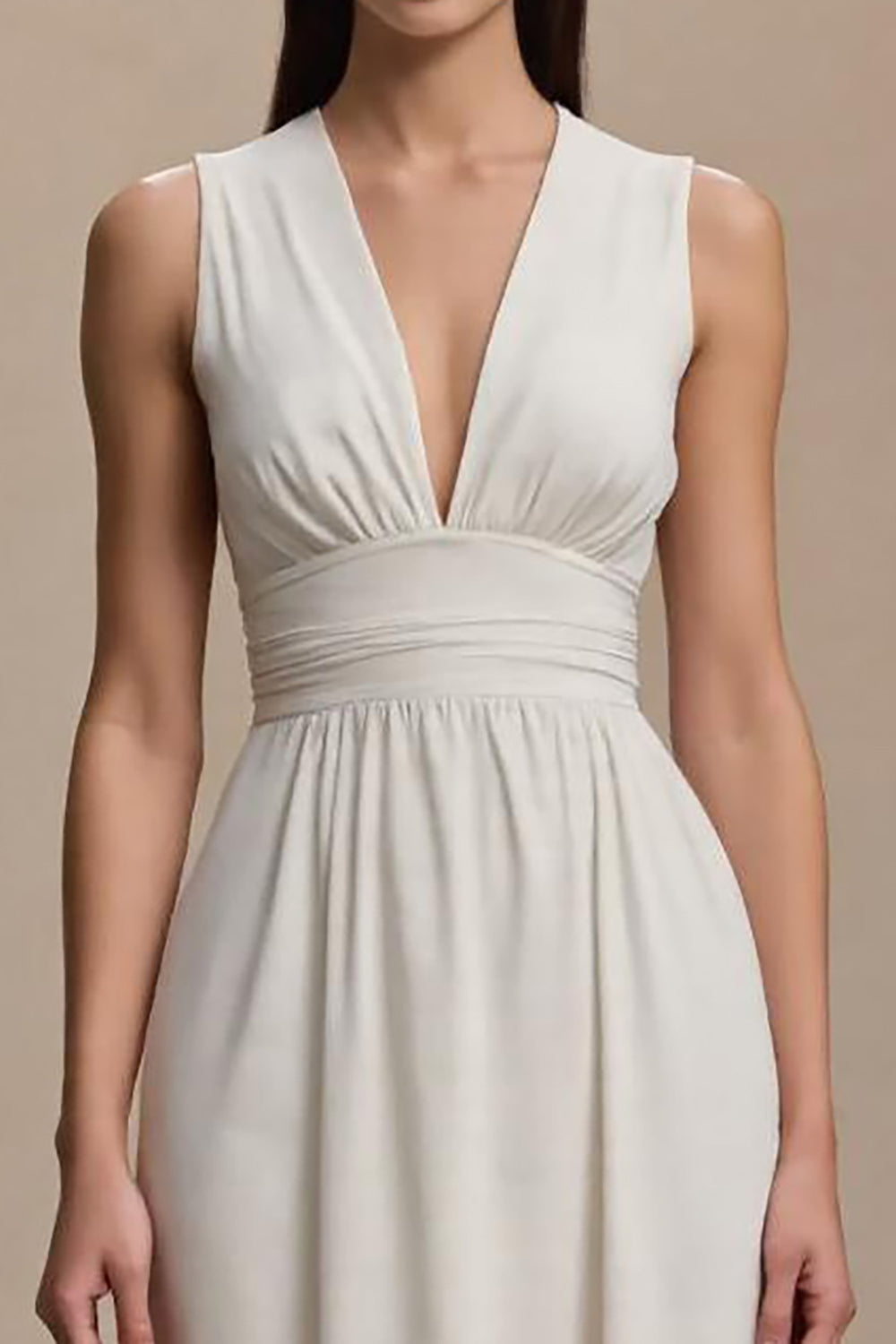 Simple A Line Ivory V-Neck Long Formal Dress