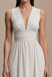 Simple A Line Ivory V-Neck Long Formal Dress