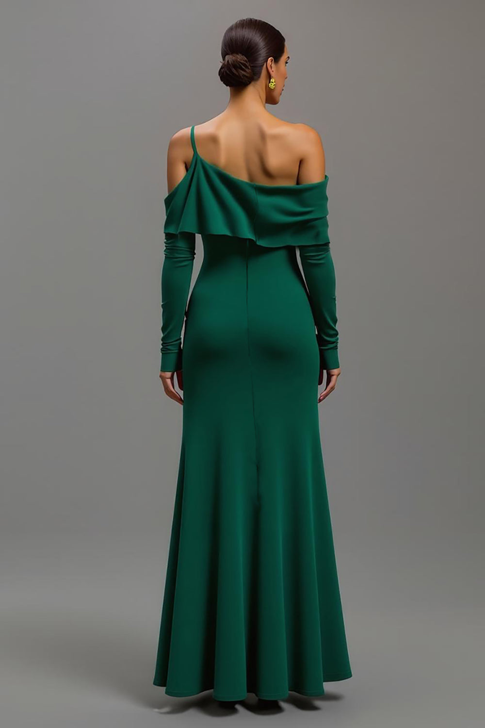 One Shoulder Dark Green High-Low Formal Dress