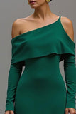 One Shoulder Dark Green High-Low Formal Dress