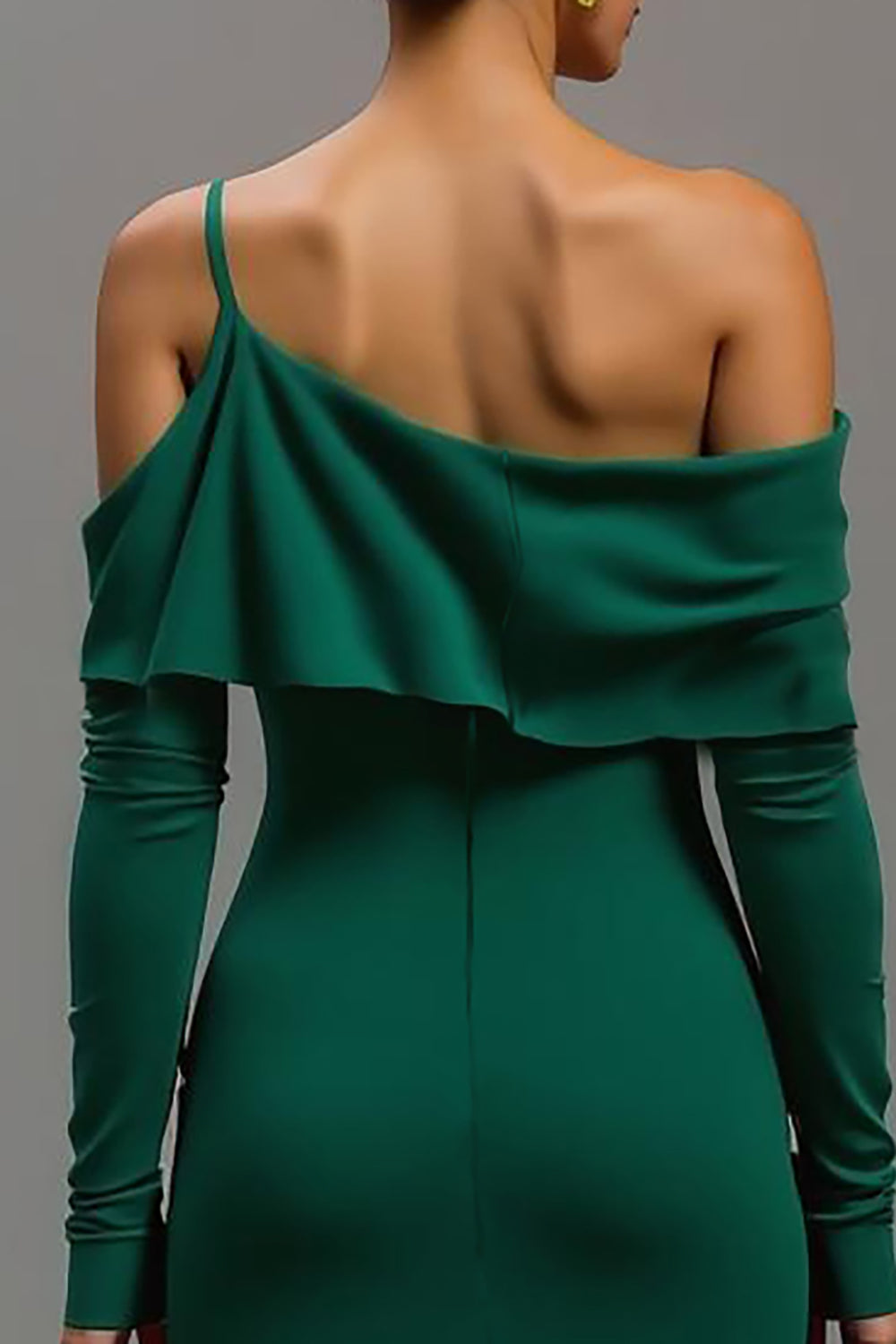 One Shoulder Dark Green High-Low Formal Dress