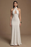Ivory Halter Long Cut Out Formal Dress