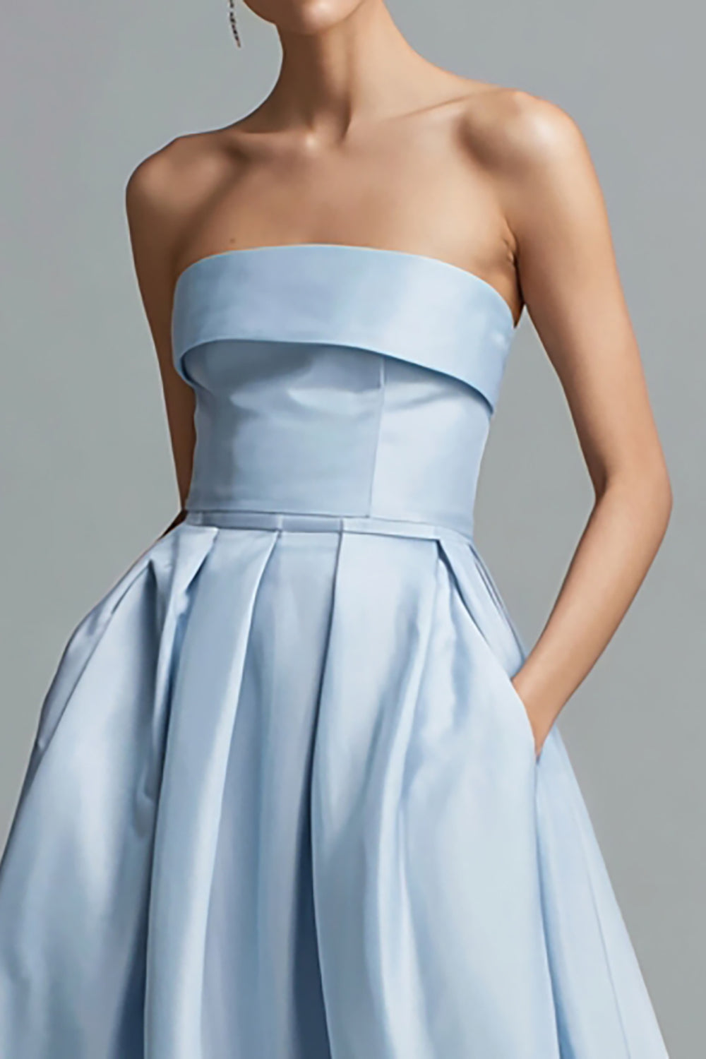 Strapless Sky Blue A Line Satin Formal Dress