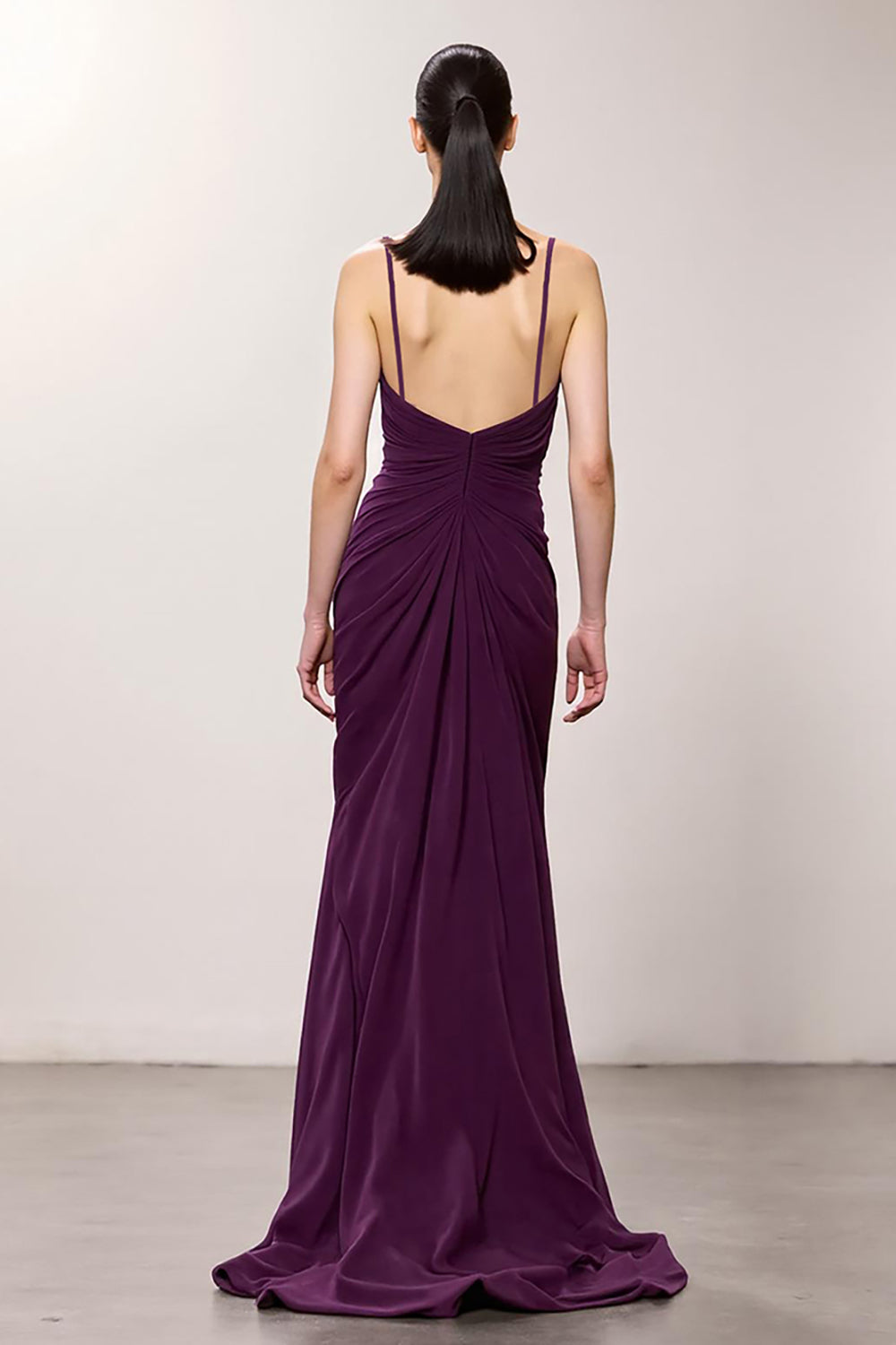 Purple V-Neck Ruched Sheath Long Evening Dress with Slit