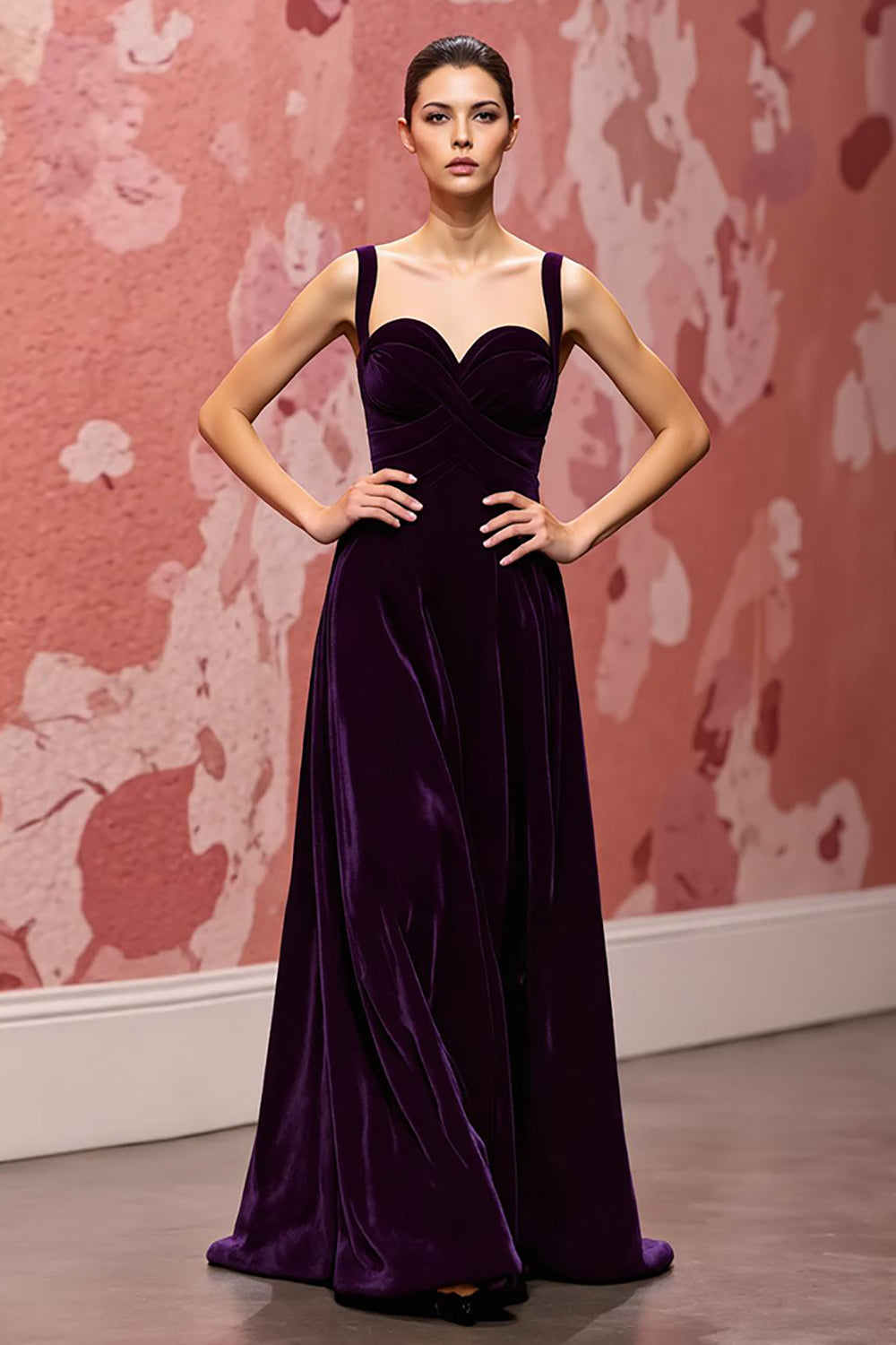 Velvet Simple Dark Purple A Line Long Holiday Party Dress