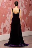 Velvet Simple Dark Purple A Line Long Holiday Party Dress