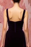 Velvet Simple Dark Purple A Line Long Holiday Party Dress