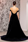 Mermaid Black Velvet Off the Shoulder Sweep Train Holiday Party Dress