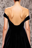 Mermaid Black Velvet Off the Shoulder Sweep Train Holiday Party Dress