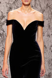 Mermaid Black Velvet Off the Shoulder Sweep Train Holiday Party Dress