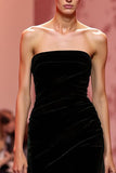 Mermaid Black Velvet Strapless Long Holiday Party Dress