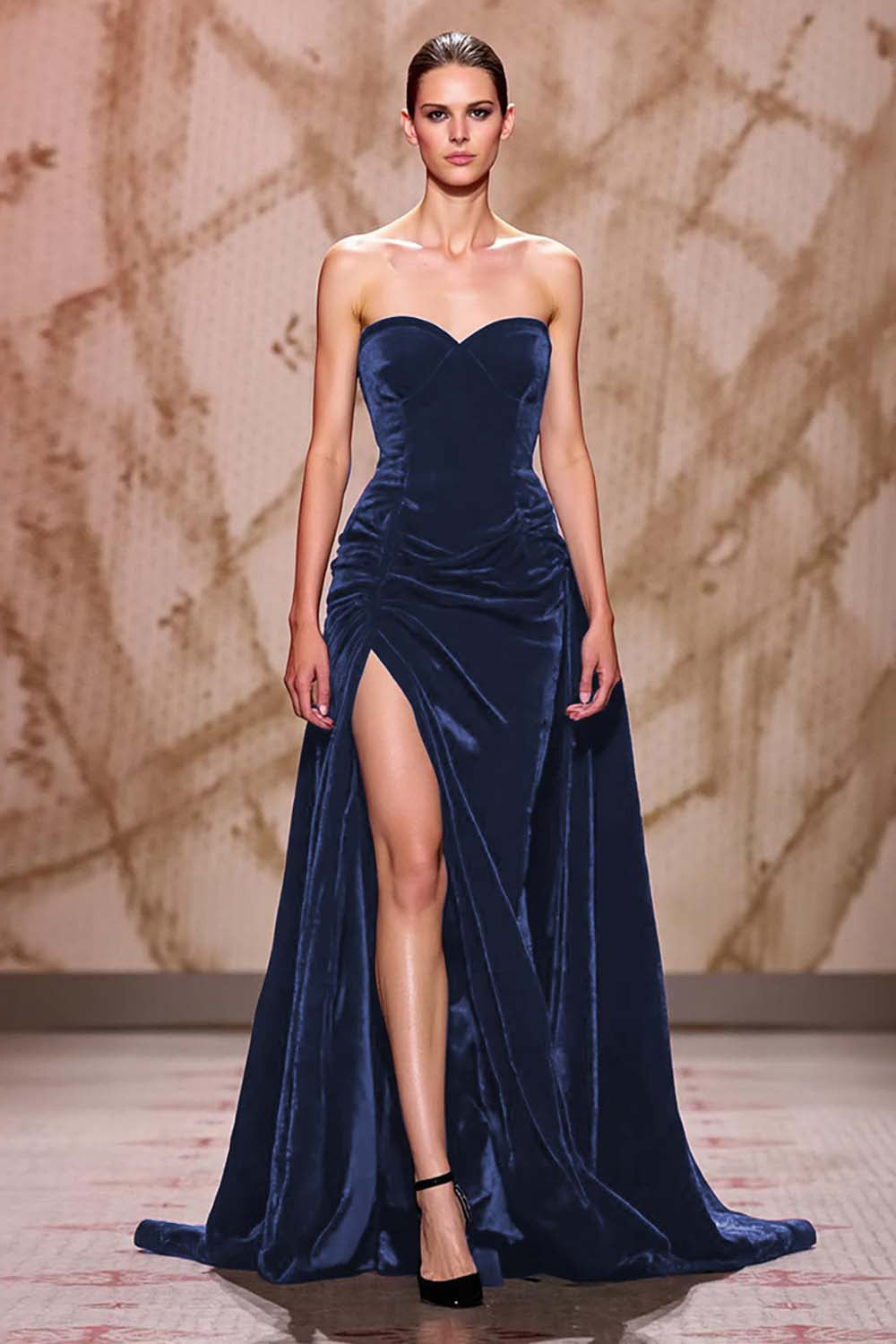 Velvet Dark Red Sweetheart Long Evening Dress with Slit