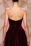 Velvet Dark Red Sweetheart Long Evening Dress with Slit