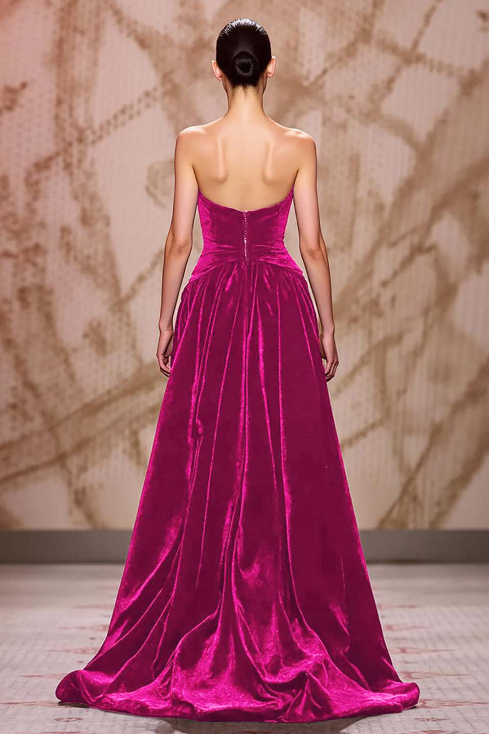 Velvet Dark Red Sweetheart Long Evening Dress with Slit