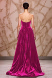 Velvet Dark Red Sweetheart Long Evening Dress with Slit