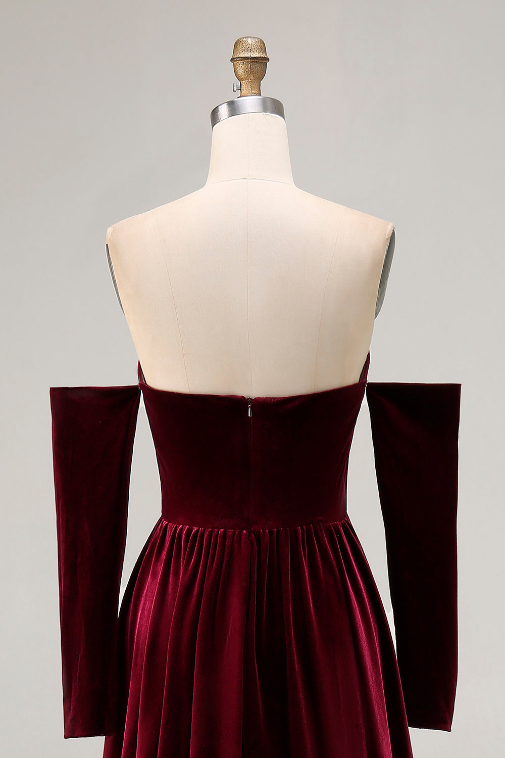 Dark Red Sweetheart A Line Long Velvet  Dress with Long Sleeves