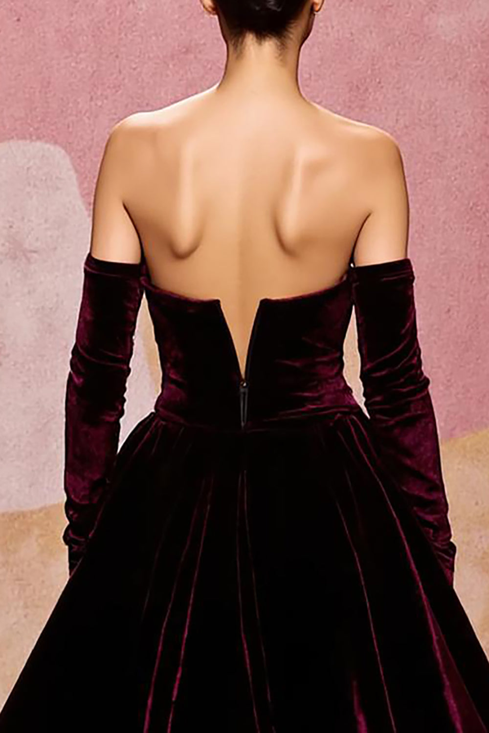 Sweetheart Dark Red Velvet A Line Long Evening Dress
